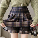 Autumn Woolen Pleated Skirts Women High Waist Dress JK