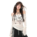 One Shoulder Slightly Translucent Sweet Hooded Long Sleeved