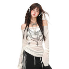 One Shoulder Slightly Translucent Sweet Hooded Long Sleeved - Vusy Kawaii Shop