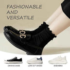 Cute Cotton Soft Middle Tube Black White Breathable Girls Waveselvedge Socks For Women Harajuku Kawaii Solid Frilly Ruffle Socks