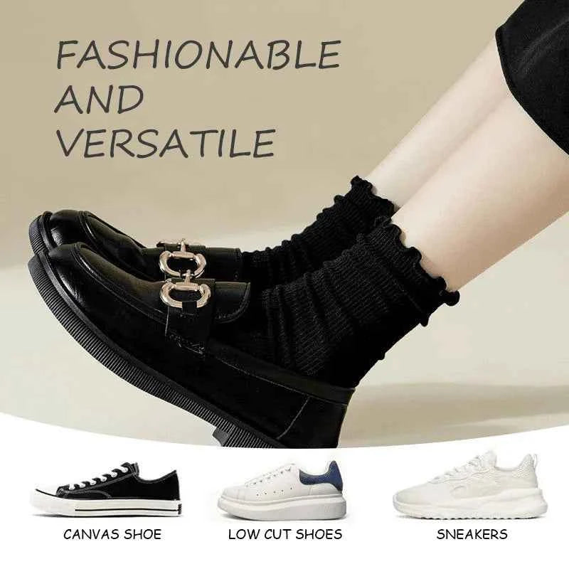 Cute Cotton Soft Middle Tube Black White Breathable Girls Waveselvedge Socks For Women Harajuku Kawaii Solid Frilly Ruffle Socks