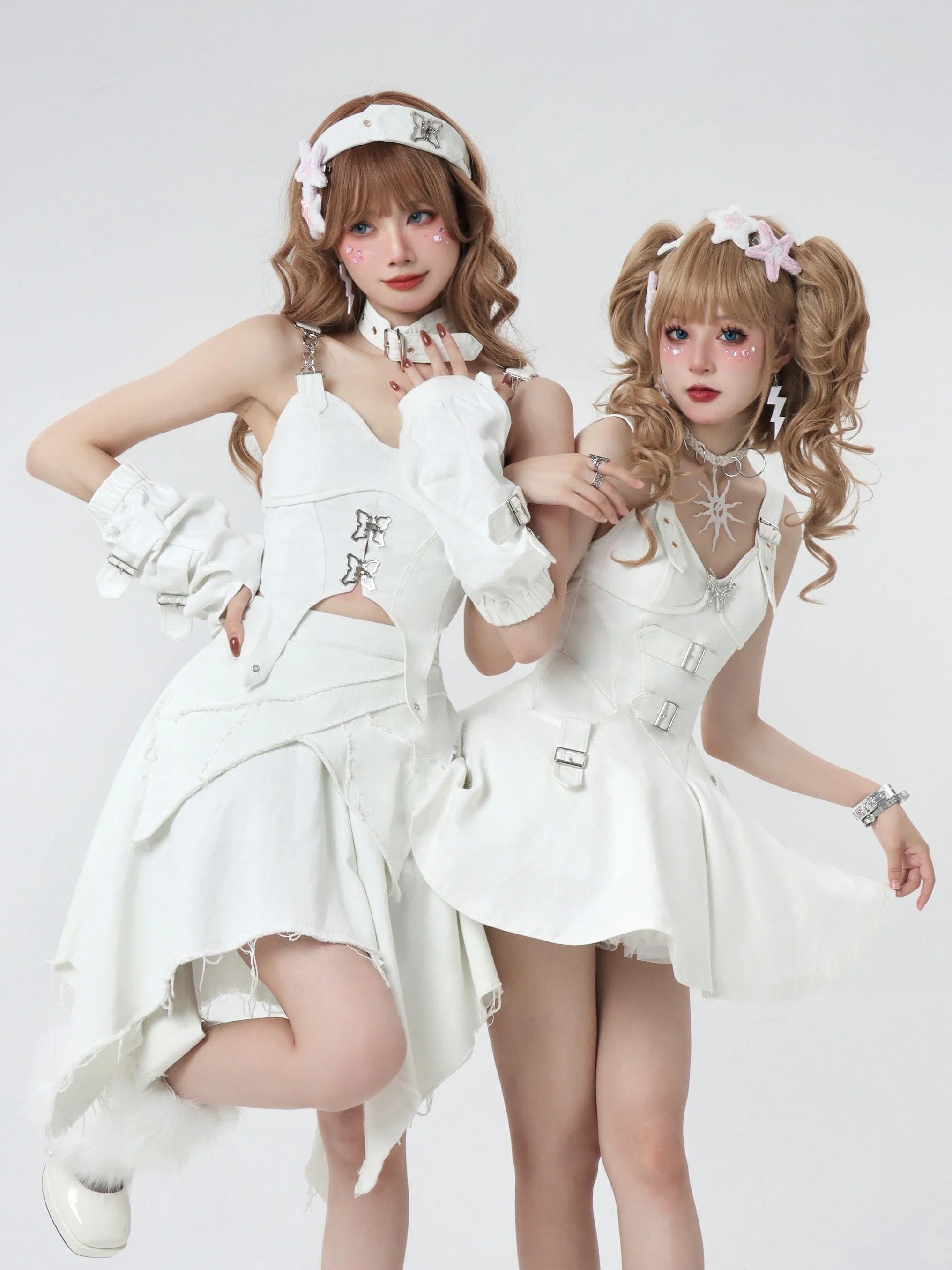 Japanese Gradient Slim Fit Denim JSK Dress Women V-Neck Crop - Vusy Kawaii Shop