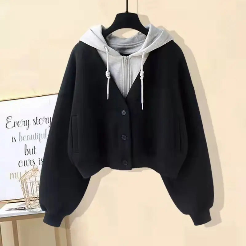 Plush Thickened Long Sleeved Hooded Mini Pleated Skirt - Vusy Kawaii Shop