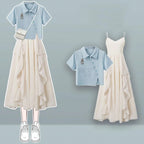 Summer POLO Short-Sleeved T-Shirt Top and Floral Suspender - Vusy Kawaii Shop