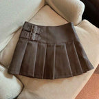 PU Leather Mini Skirts Women Streetwear High Waist Pleated