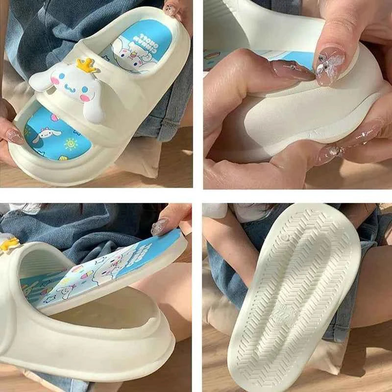 Cute Sanrios Pompom Purins Slippers Cartoon Kuromi Women's Summer Indoor Outdoor Slipper Home Cartoon Thick Sole Shoes Slip Anti