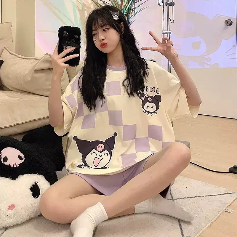 Kawaii Sanrio Anime Cinnamoroll Kuromi Pajamas Summer Simple - Vusy Kawaii Shop