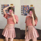 Plaid Pleated Skirt Women Spring High Waist A-Line Skirt