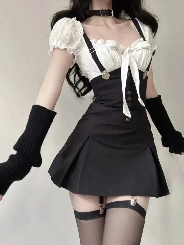 Chic Two Piece Dress Sets Summer Black Bodycon Dress Crop - Vusy Kawaii Shop