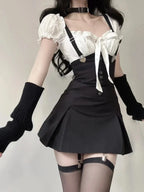 Chic Two Piece Dress Sets Summer Black Bodycon Dress Crop - Vusy Kawaii Shop