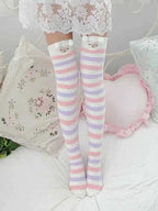 Japanese Mori Girl Animal Modeling Knee Socks Striped Cute Compression Autumn Winter Warm Sock Sleep Cozy Long Thigh High Socks