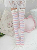 Japanese Mori Girl Animal Modeling Knee Socks Striped Cute Compression Autumn Winter Warm Sock Sleep Cozy Long Thigh High Socks