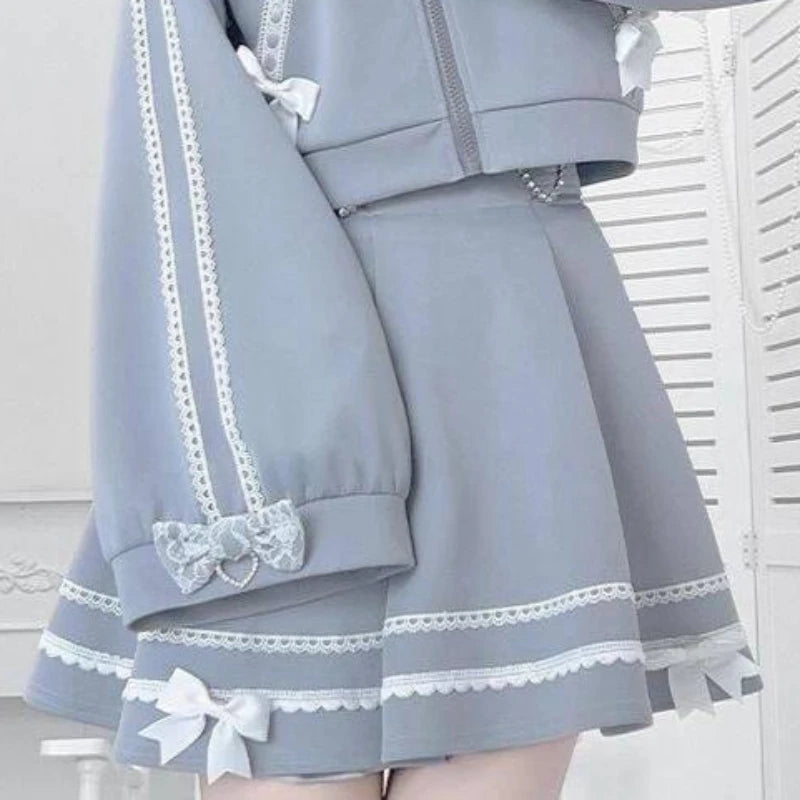 Women's Gothic Lolita Hooded Jacket & Lace-Trim Skirt Set