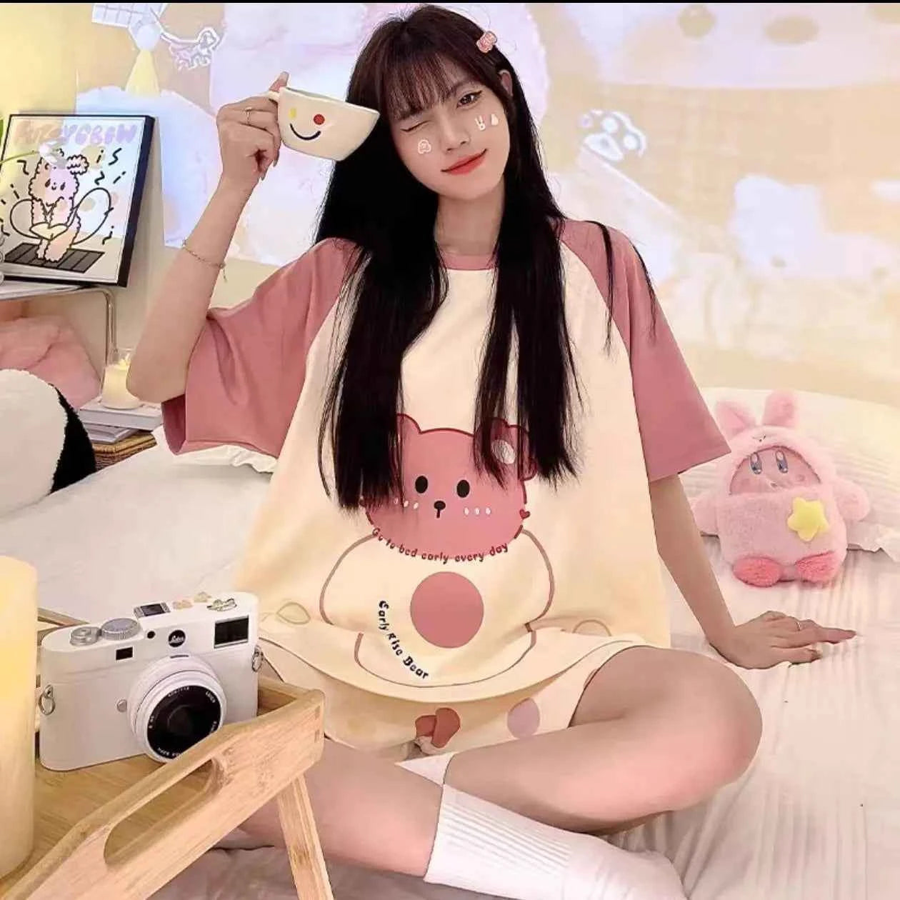 Anime Sanrioed Kuromi Pajamas Kawaii Cinnamoroll Loungewear Simple Fashion Cute Casual Loose Comfortable Soft Girls Set Gifts