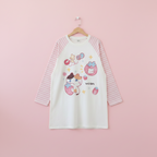 Japanisches Patchwork Rosa Streifen Lässiges T-Shirt Herbst Cartoon