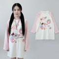 Japanese Patchwork Pink Stripe Casual T-Shirt Autumn Cartoon