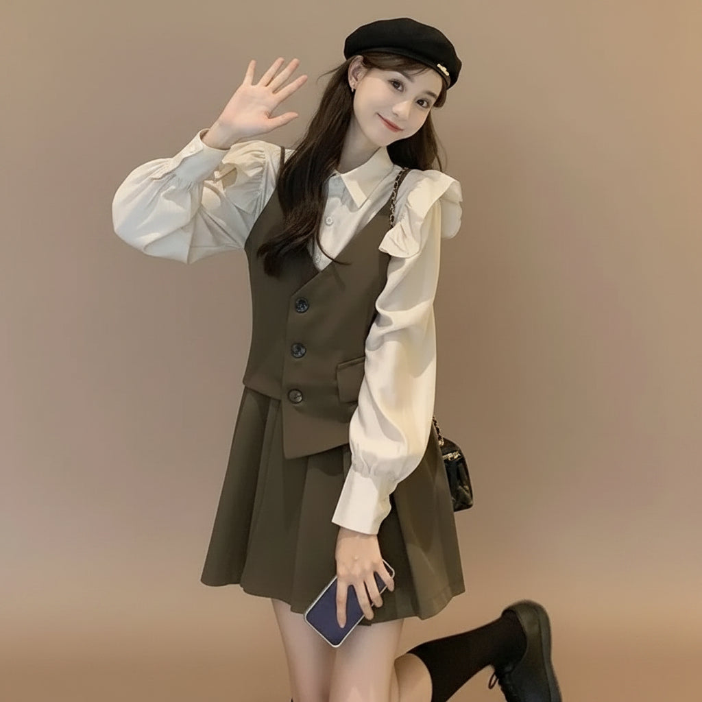 Spring Autumn Fashion Set Blazer, Shirt Mini Dress - Vusy Kawaii Shop