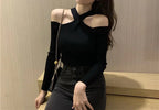 Cross Neck Halter Knit Pullover Warm Off-Shoulder Sweater - Vusy Kawaii Shop