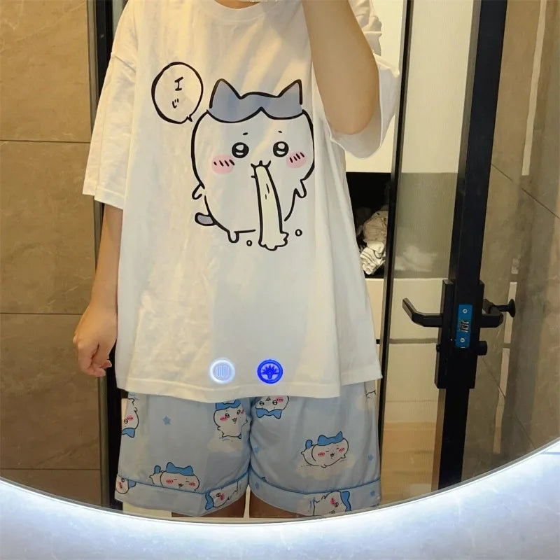 Kawaii Sanrio Chiikawa Nightwear Summer Thin Round Neck - Vusy Kawaii Shop
