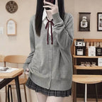 Japanese Fashion Solid Color V-Neck Knitted Sweater, NewJK - Vusy Kawaii Shop