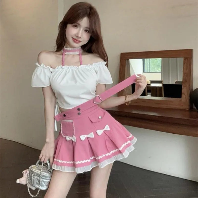 Sweet Sexy 2 Piece Sets Hanging Neck Strapless Drawstring - Vusy Kawaii Shop