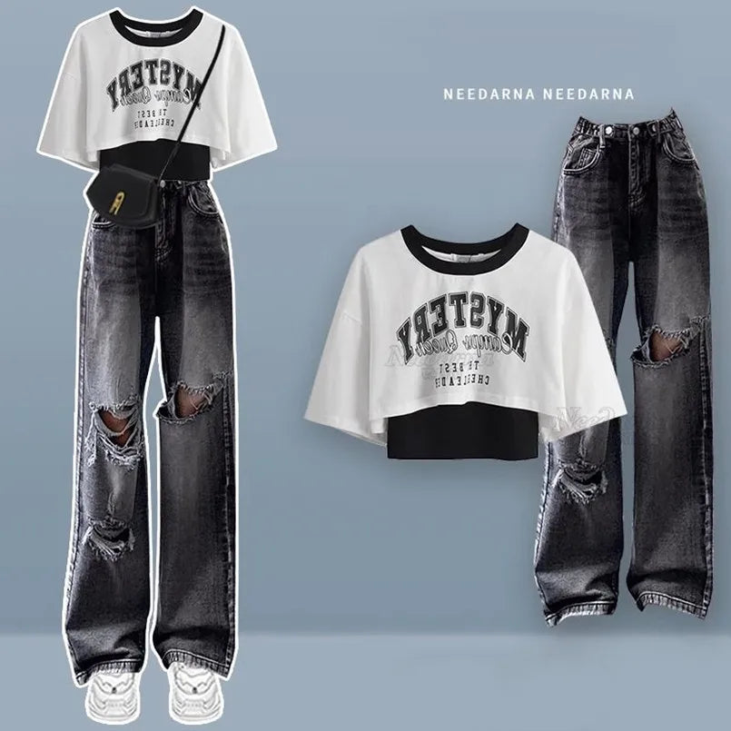 Spring-Summer Sweet Set for Students Korean Fashion T-shirt - Vusy Kawaii Shop