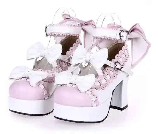 Angelic imprint woman mori girl lolita cosplay shoes lady high heels pumps women princess dress party shoes 7.5cm 33-47 3 bowtie