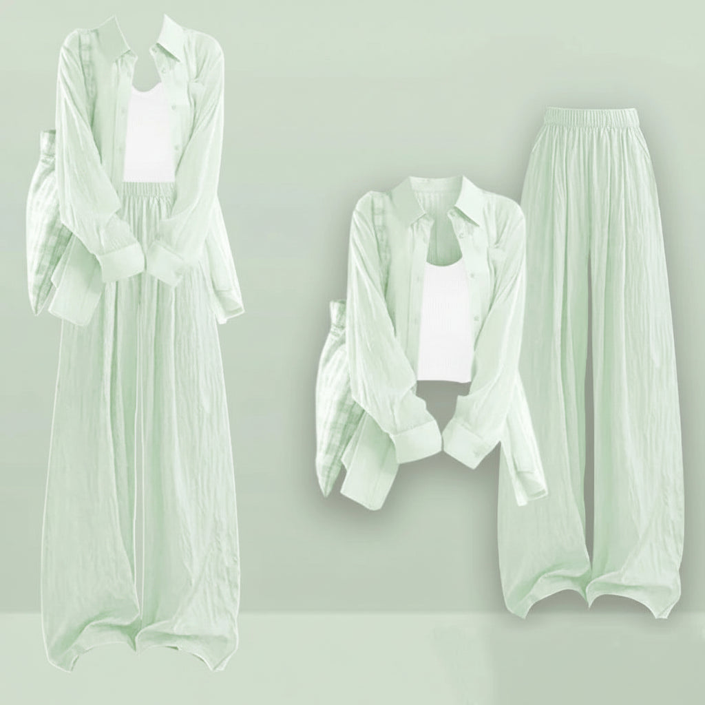 Summer Sunscreen Shirt White Vest Wide Leg Pants Three Piece - Vusy Kawaii Shop