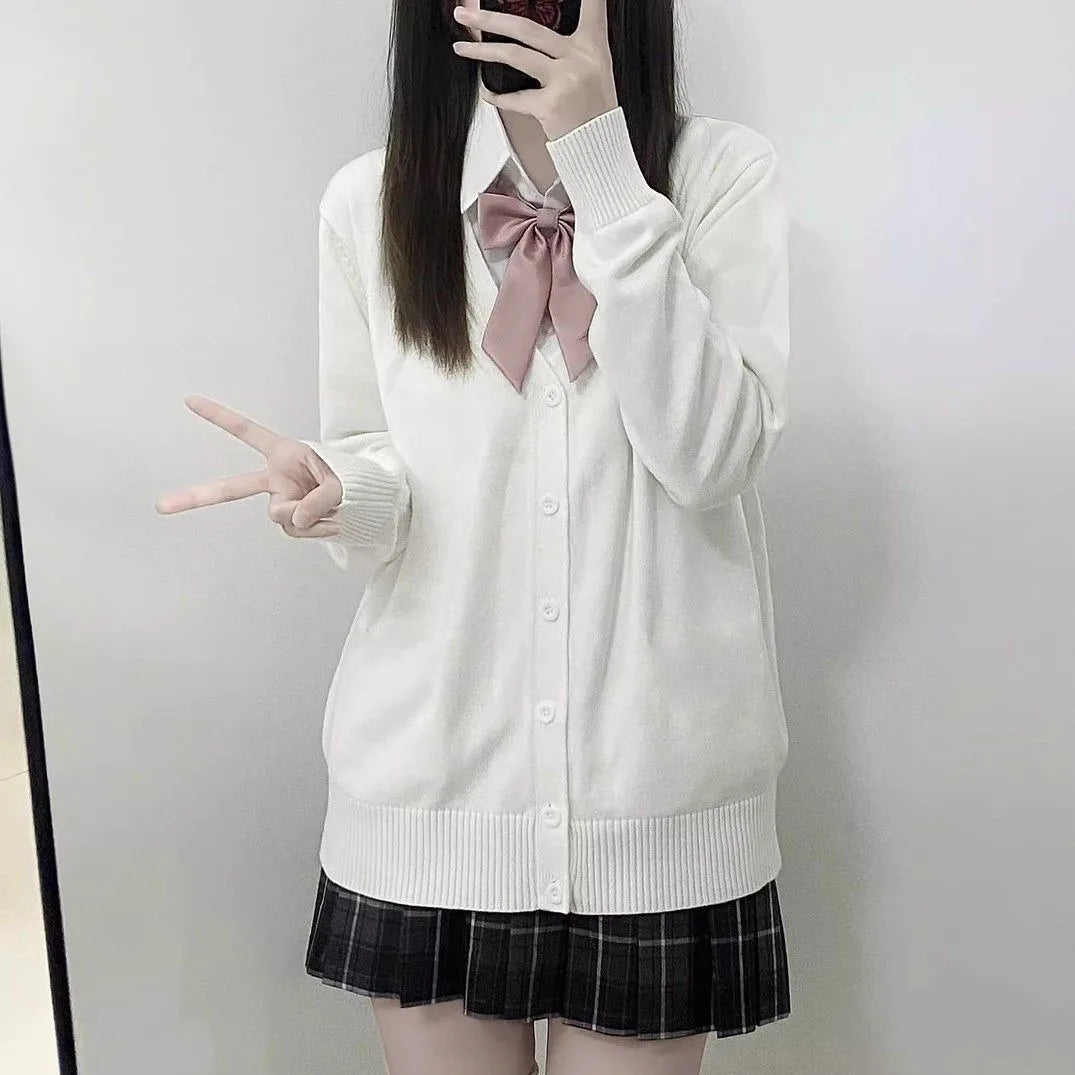 Japanese Fashion Solid Color V-Neck Knitted Sweater, NewJK - Vusy Kawaii Shop