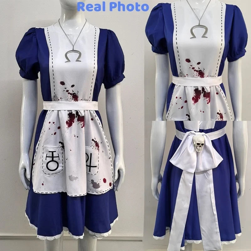 Alice Madness Returns bloody maid dress on mannequin, front view