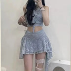 Sexy Summer Half Skirt Bikini Set with Lace Trim Hanging - Vusy Kawaii Shop
