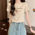 Korean Oversized Cotton T-Shirt Pink Letter Print Summer