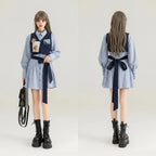 Women American College Style Design Vest Vest Striped Dress - Vusy Kawaii Shop