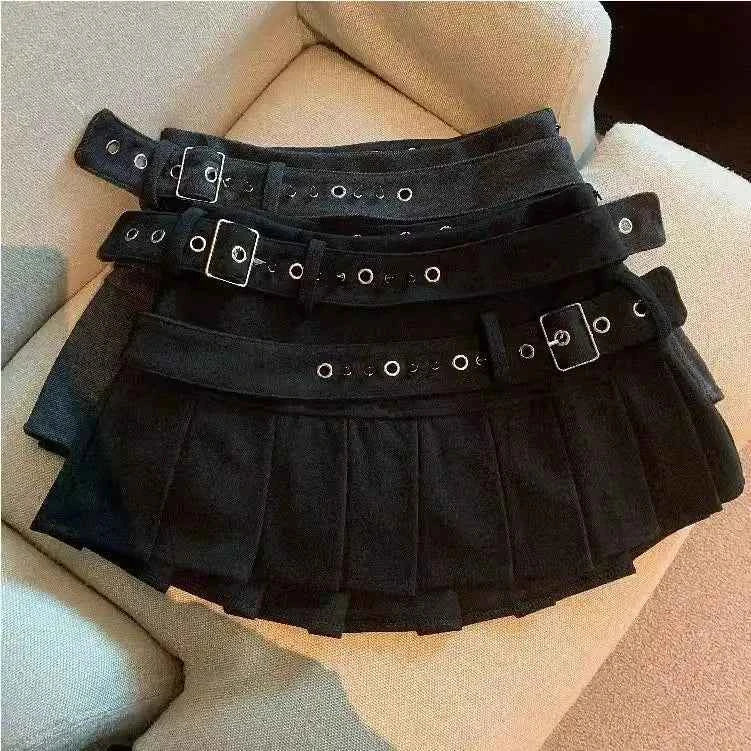 Fashion Design Double Belt Pleated Skirt in Summer Korean