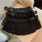 Fashion Design Double Belt Pleated Skirt in Summer Korean