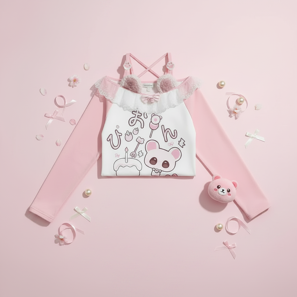 Damenbekleidung Kawaii Anime Bedrucktes T-Shirt Herbst