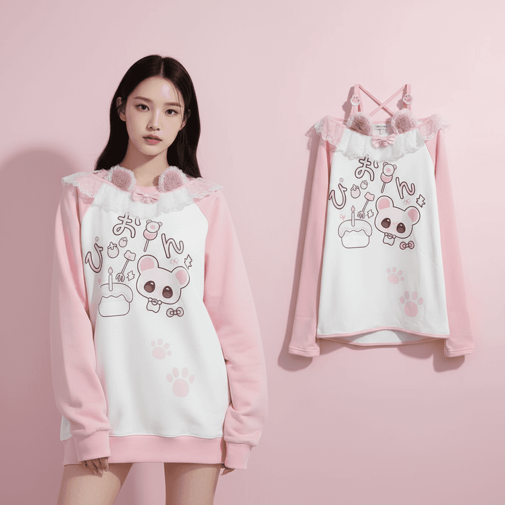 T-shirt imprimé anime Kawaii pour femme - Automne