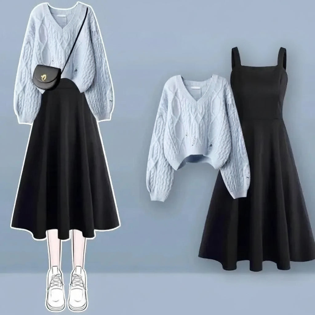 Soft Street Style Knitted Sweater Top and Bottom Set Autumn - Vusy Kawaii Shop