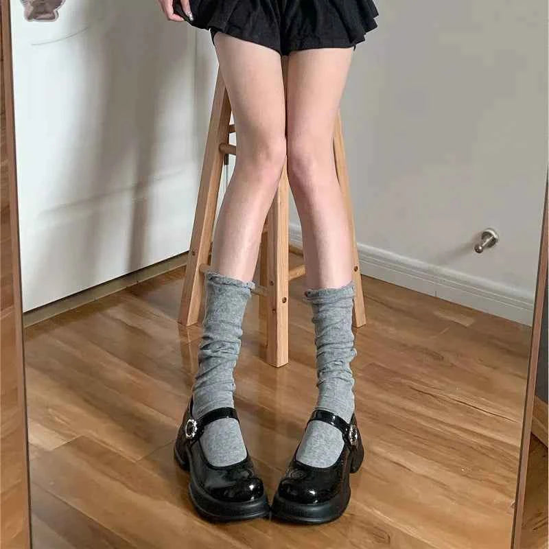 Stockings Woman Summer Thin Solid Color Mid-Calf Socks Soft Breathable Loose Costumes Sweet Balle Girls White Socks Puff Sleeves