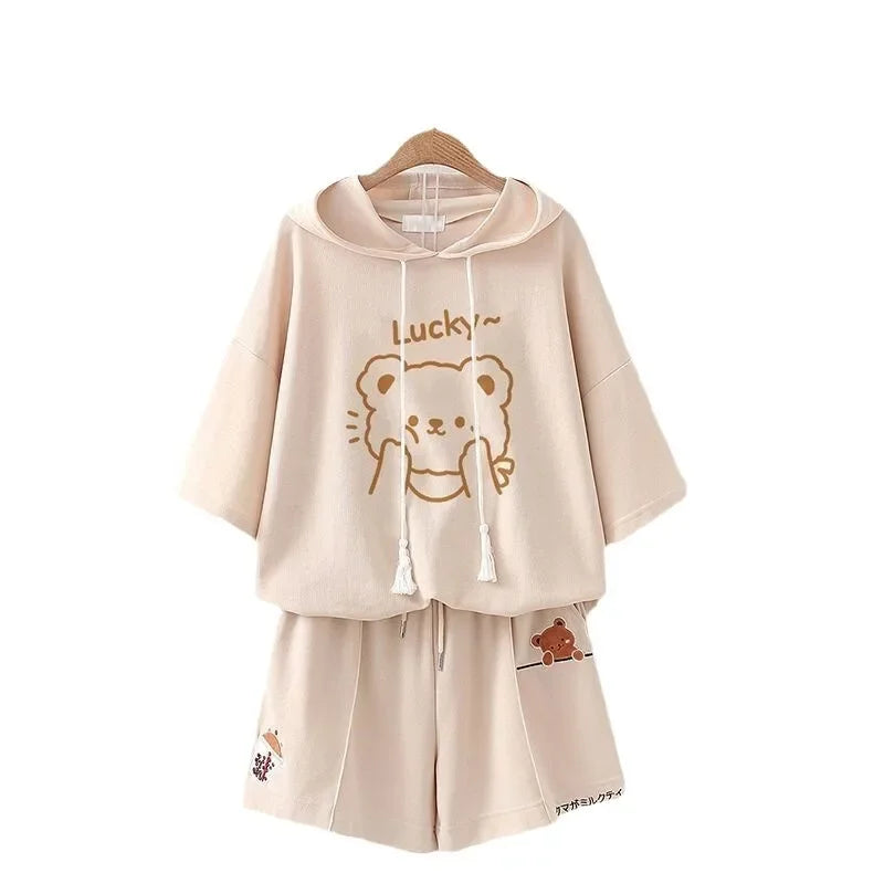 Summer Short Sleeve Sports Suit Cute Bear T-Shirt Japanese - Vusy Kawaii Shop