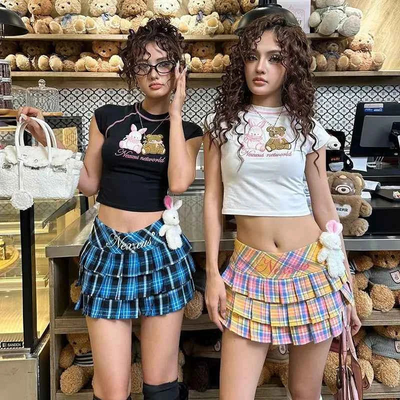 American Colored Plaid Skirt Sexy Low-Waist A-Line Cake
