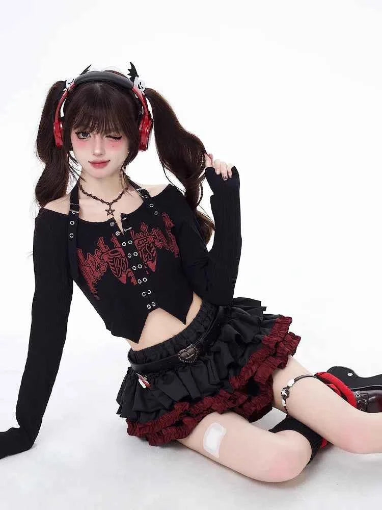 Mini Skirts Summer Women Black Gothic A-Line Pleated Skirt