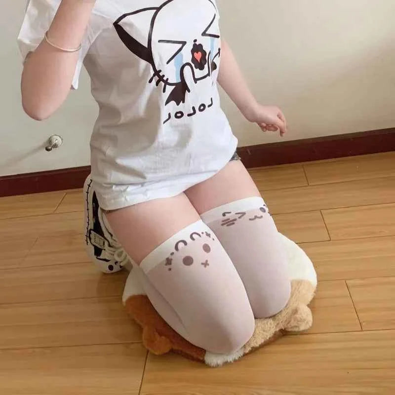Japanese Kawaii Expression Thigh Socks White Print Long Socks JK Harajuku Over Knee Thigh High Stockings Y2K Cosplay Socks