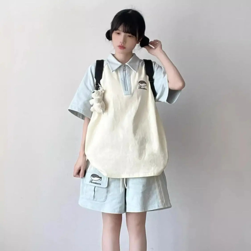 Japanese Sportswear Set Student Summer Fashion Loose Preppy - Vusy Kawaii Shop