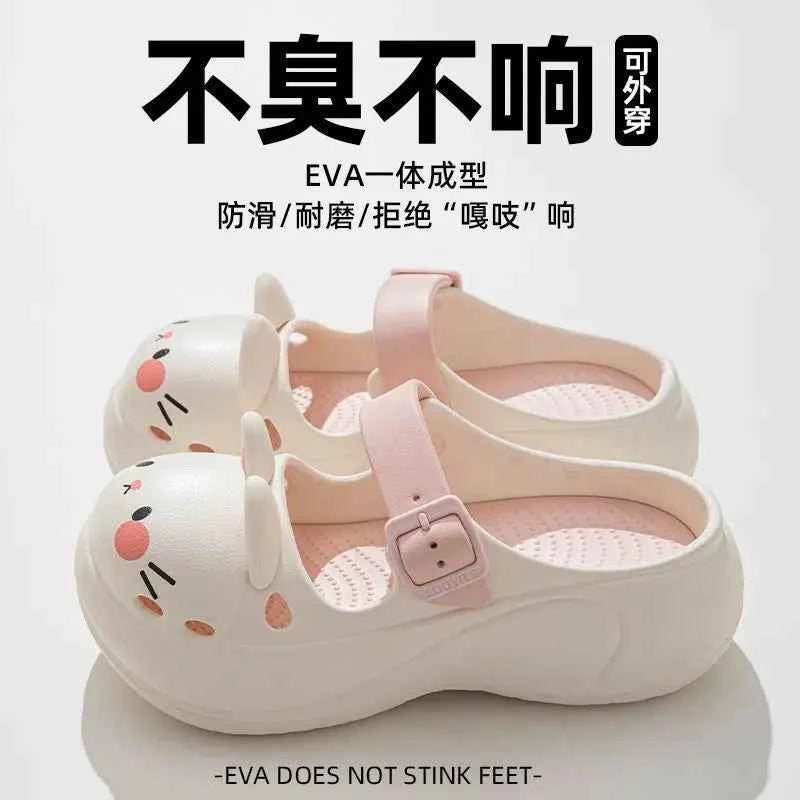 2025 New Cute Cartoon Slippers For Women Fashion Clogs Anti-slip Summer Shoes Girls Street Sandals 2 Way Wear Beach Slides