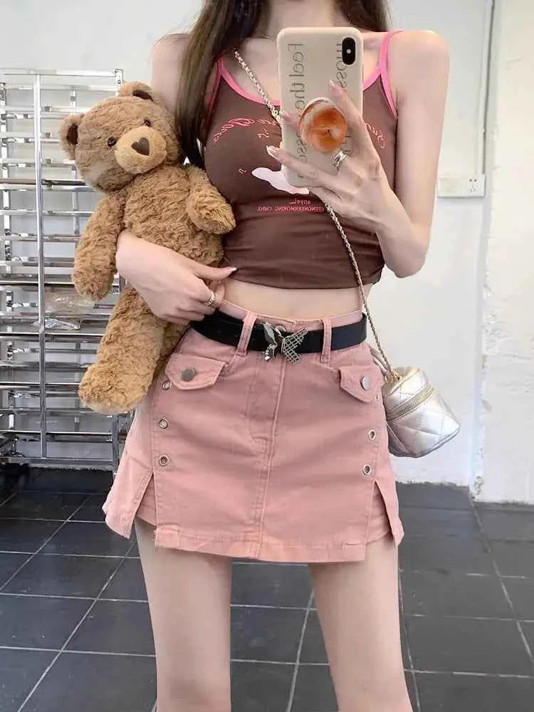 Kawaii Pink Mini Skirts Aesthetic Sweet Cute High Sweet Slim