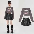 Autumn Girl Cover up Two Piece Knitted Top Print Strap - Vusy Kawaii Shop