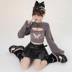 Autumn Girl Cover up Two Piece Knitted Top Print Strap - Vusy Kawaii Shop