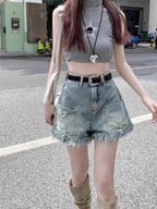 Summer High Waisted A-Line Hot Pants American Retro Hole