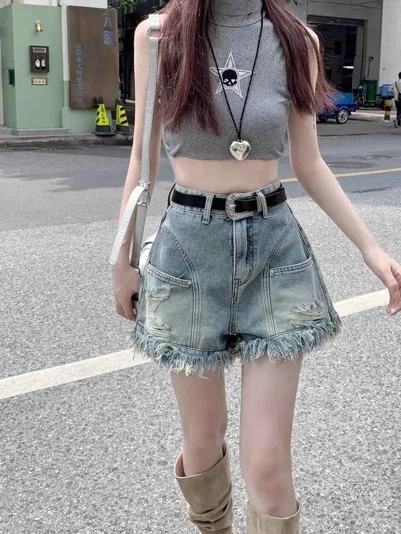 Summer High Waisted A-Line Hot Pants American Retro Hole